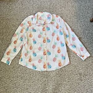 Chicos Womens Long Sleeve Button Up Blouse Shirt Size 2 L Pineapple Colorful
